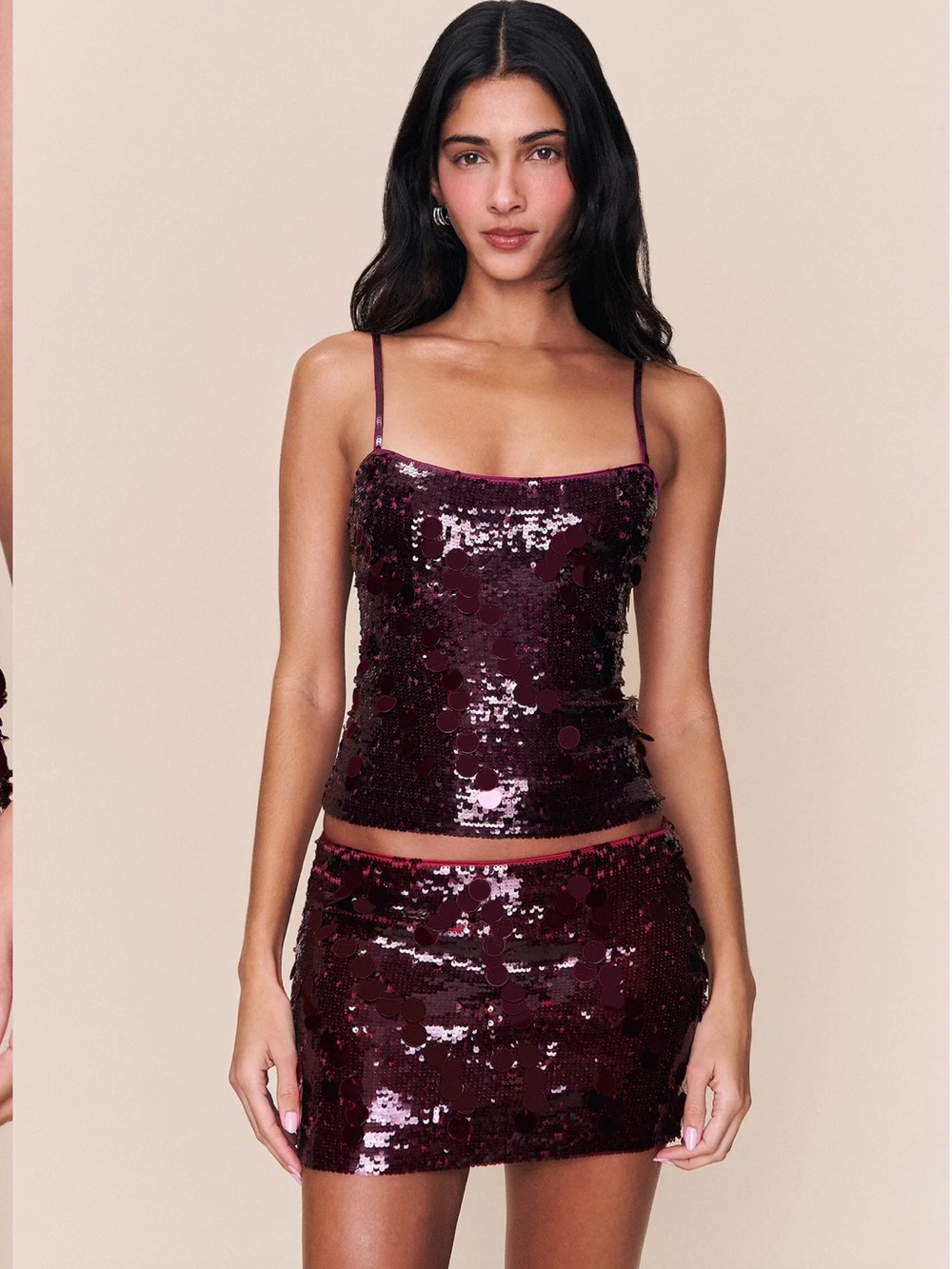 Guizio Paillette Mini Skirt dark red cranberry sequin oxblood Merlot